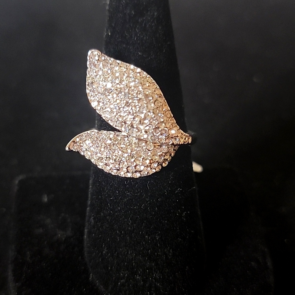 Leaf Shaped Crystal Ring Size 9